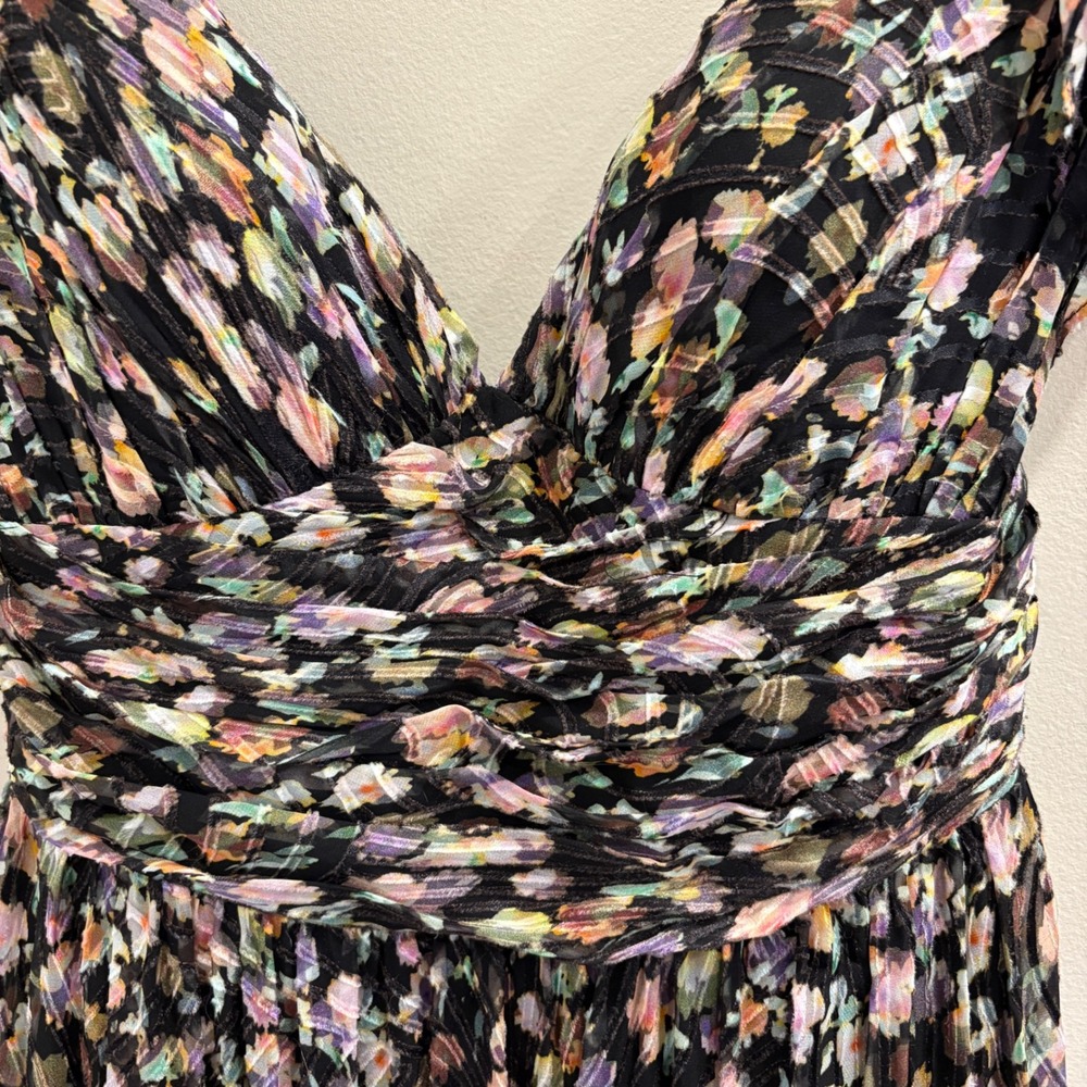 Jenny Yoo Naia Floral Burnout Silk Blend Off Shoulder Maxi Dress Black Multi 12 - Picture 5 of 12